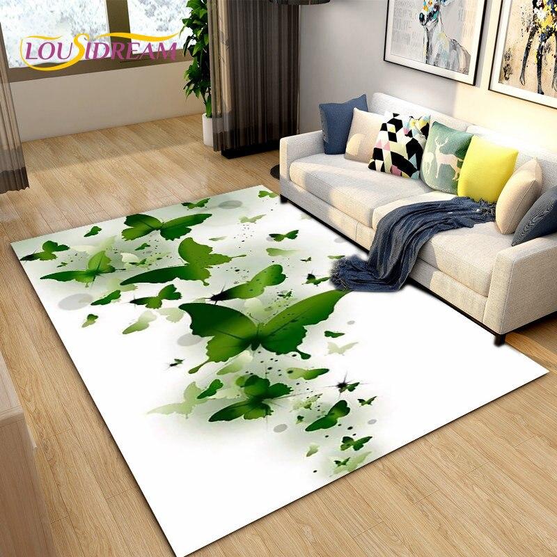 3D barevný koberec Butterfly Flower Area,Koberec do obývacího pokoje Ložnice Pohovka Yoga,Kuchyně Koupelna Rohožka Protiskluzová podložka na podlahu