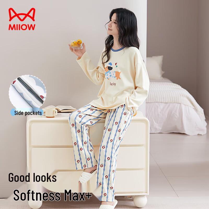 MaoRen Women's Cartoon Puppy Anti-mite Cotton Pajama Set