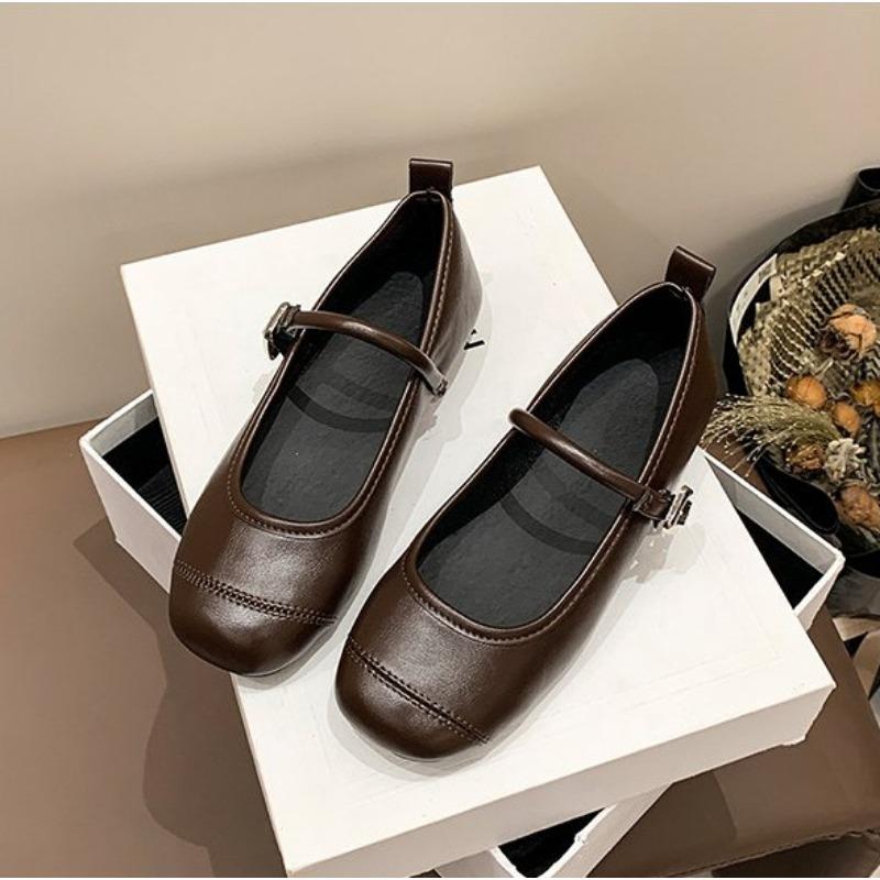 Metallic Mary Jane Flats Women's Square Toe Buckle Strap Casual Shoes