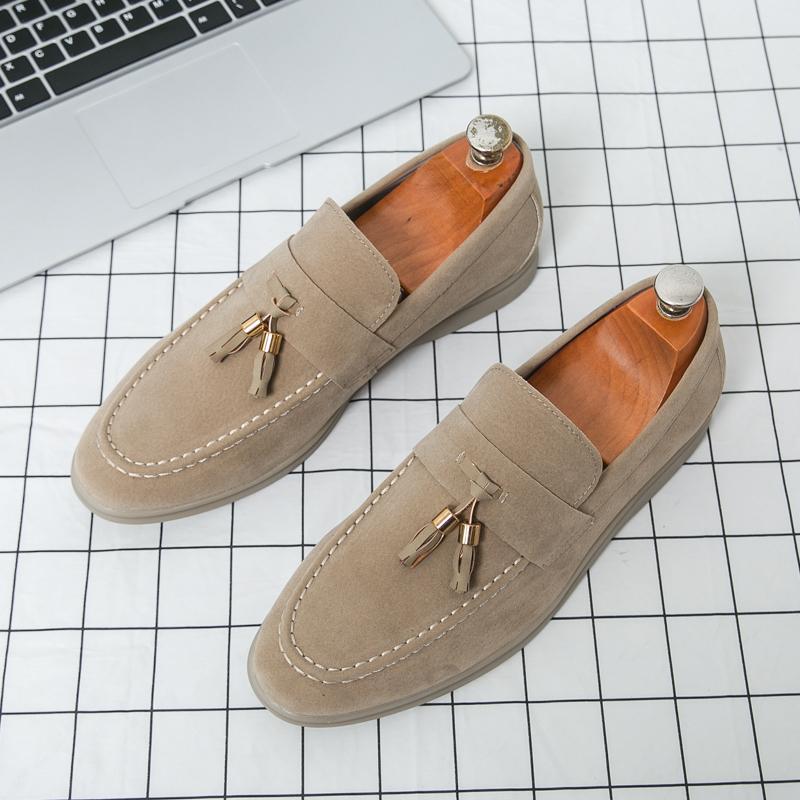 Fashion Fashionable New Men's Suede Comfortable Soft Sole Banquet Loafers Spring Brand Breathable Pointed Tassel Casual Bean Shoes