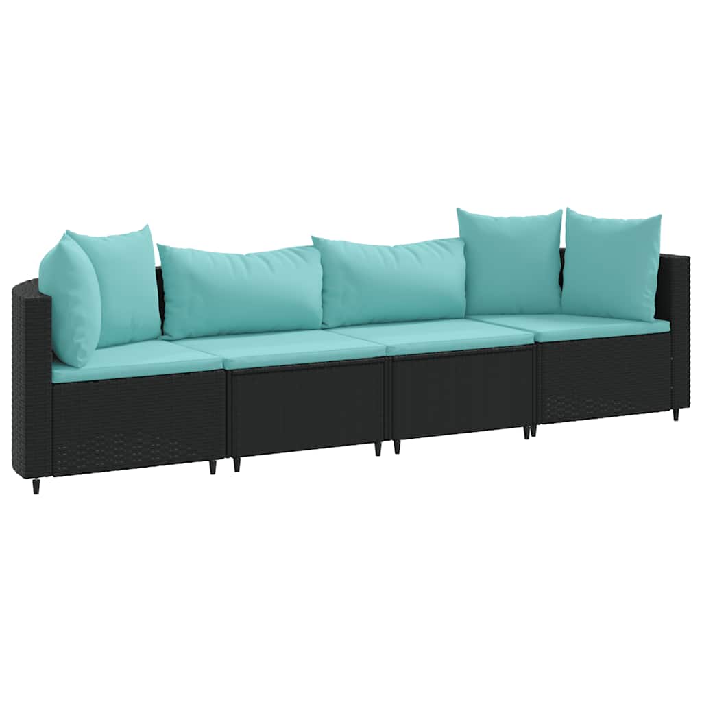 Vidaxl 4-Cz. Set da Salotto per Giardino, Cuscini, Rattan Nero PE