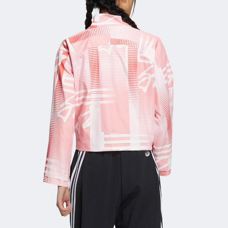 Adidas Striped Printed Short Casual Jacket Women Jackets Pink HF2503