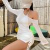 Lace-Up Bikini Dress Shirt Solid Color Drawstring Dress Fashion Swimsuit Coverup Beach Party