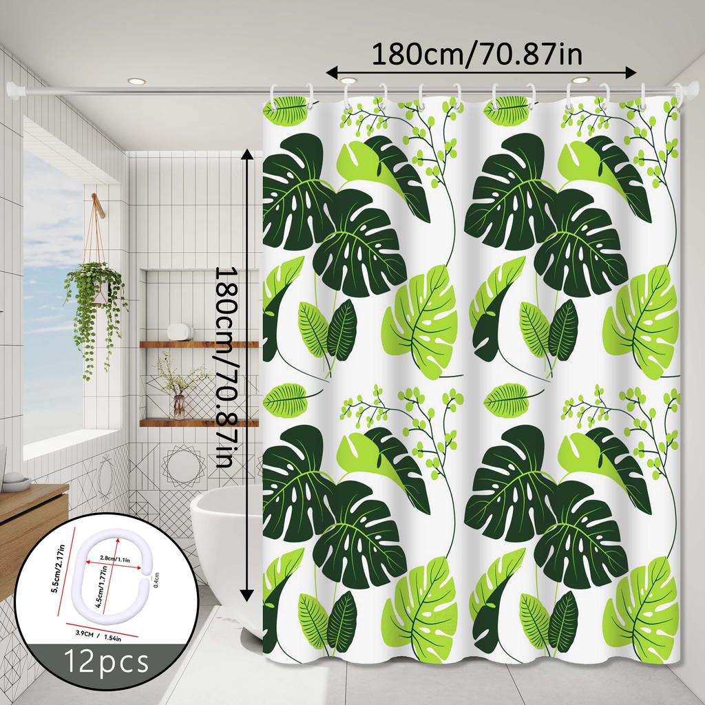 Fresh and Natural Style Turtle Leaf Bathroom Partition Curtain, Bathroom Hanging Curtain, Dry and Wet Separation Curtain