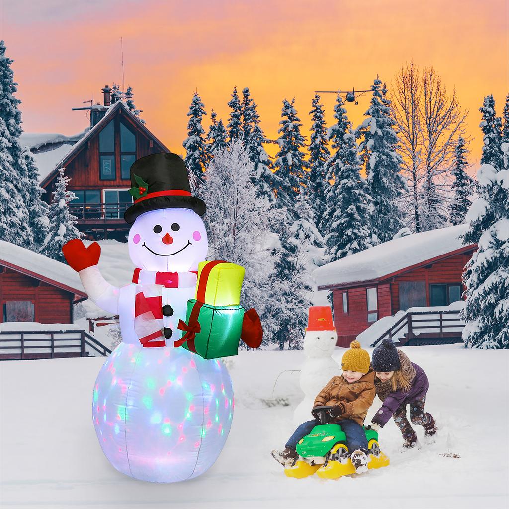 5FT jule gummibåt Snømannformet LED roterende fargede lys Blow Up Xmas oppblåsbare rekvisitter