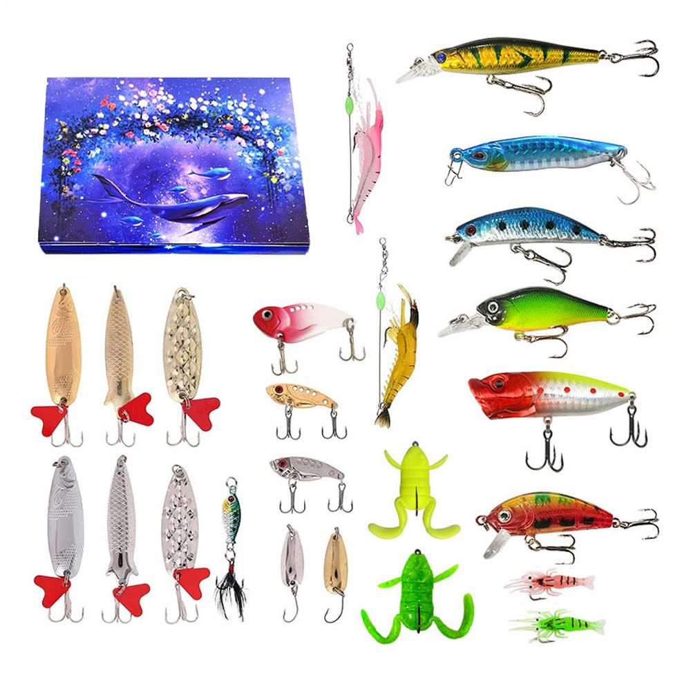 

Christmas Advent Countdown 24 Days of Fishing Lure Christmas Countdown Lures Tackle Kit Stocking Stuffers for Adults Teens Kids M