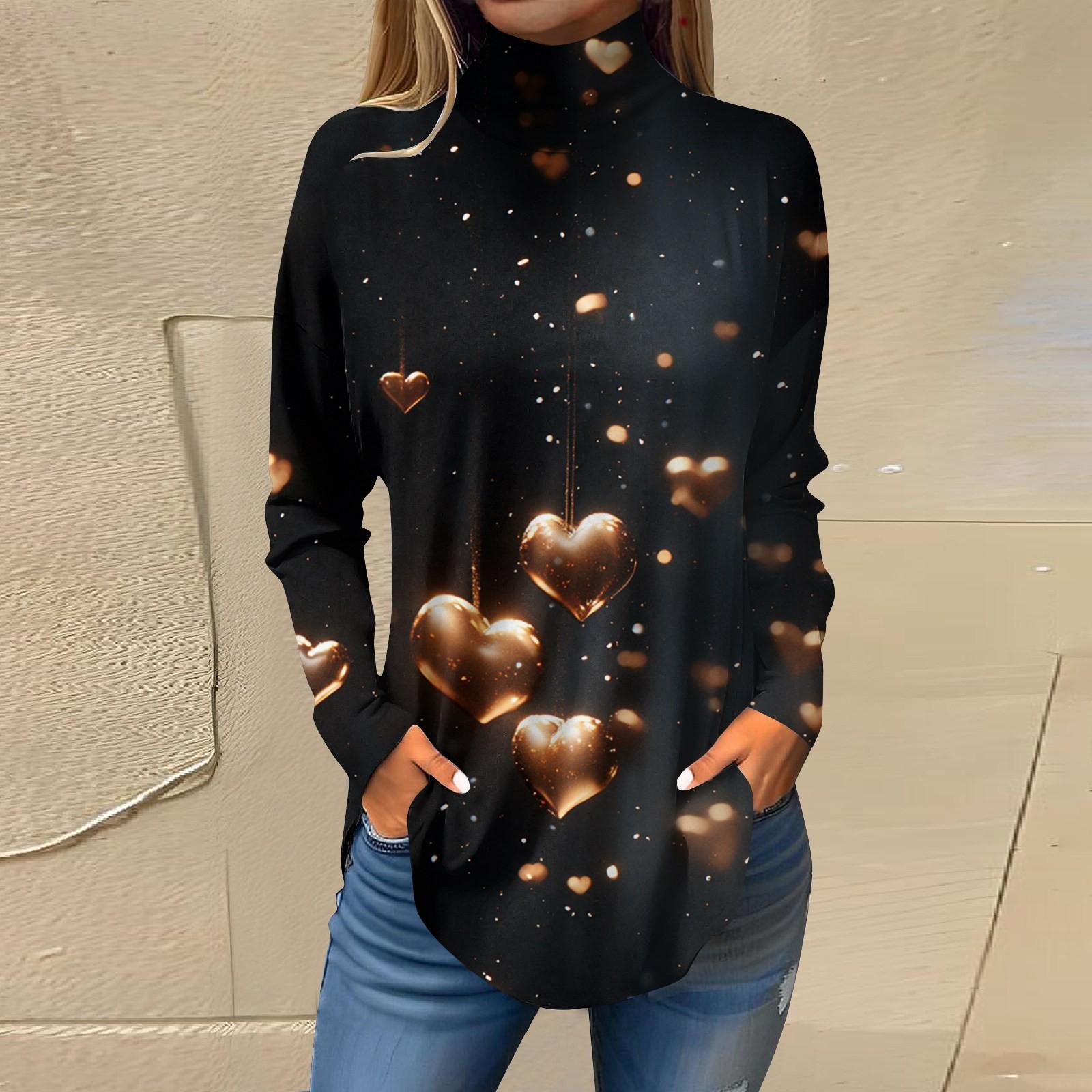 

Женская модная повседневная свободная водолазка с принтом ко Дню святого Валентина XL коричневый