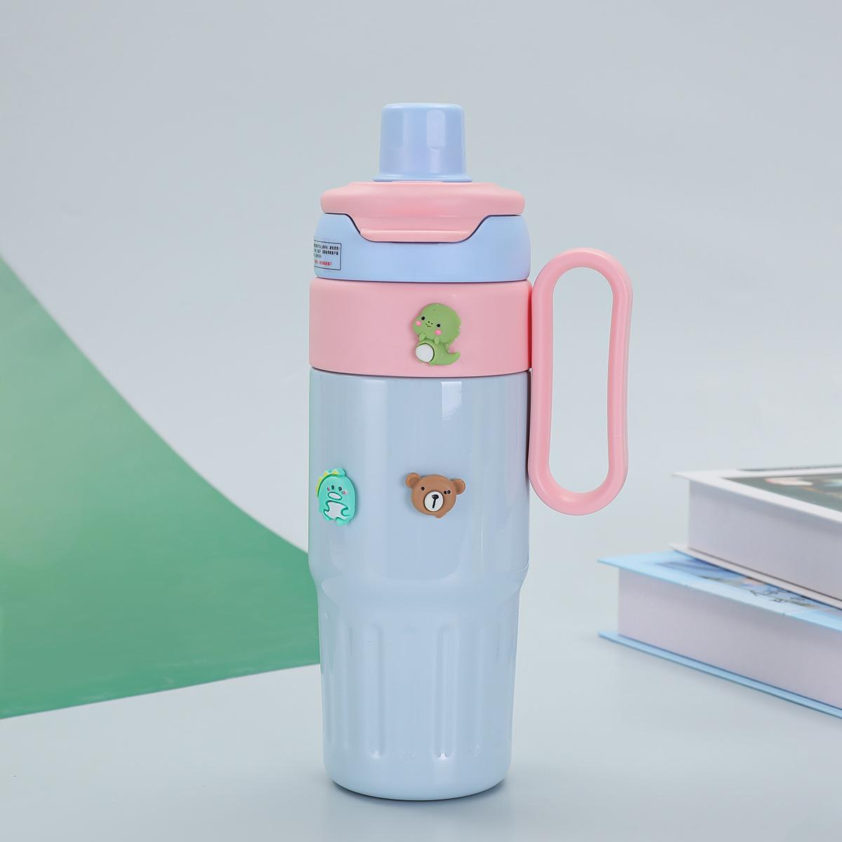 

Термос из нержавеющей стали с рисунком, большой емкости, портативная ручка, соломенная чашка для льда, чашка для чая, разделительная чашка для автомобиля 780ml