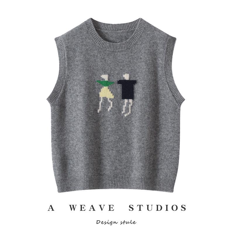 Women's Lace Knit Cashmere Vest: Autumn/Winter Collection - Round Neck, Sleeveless, Loose Fit.