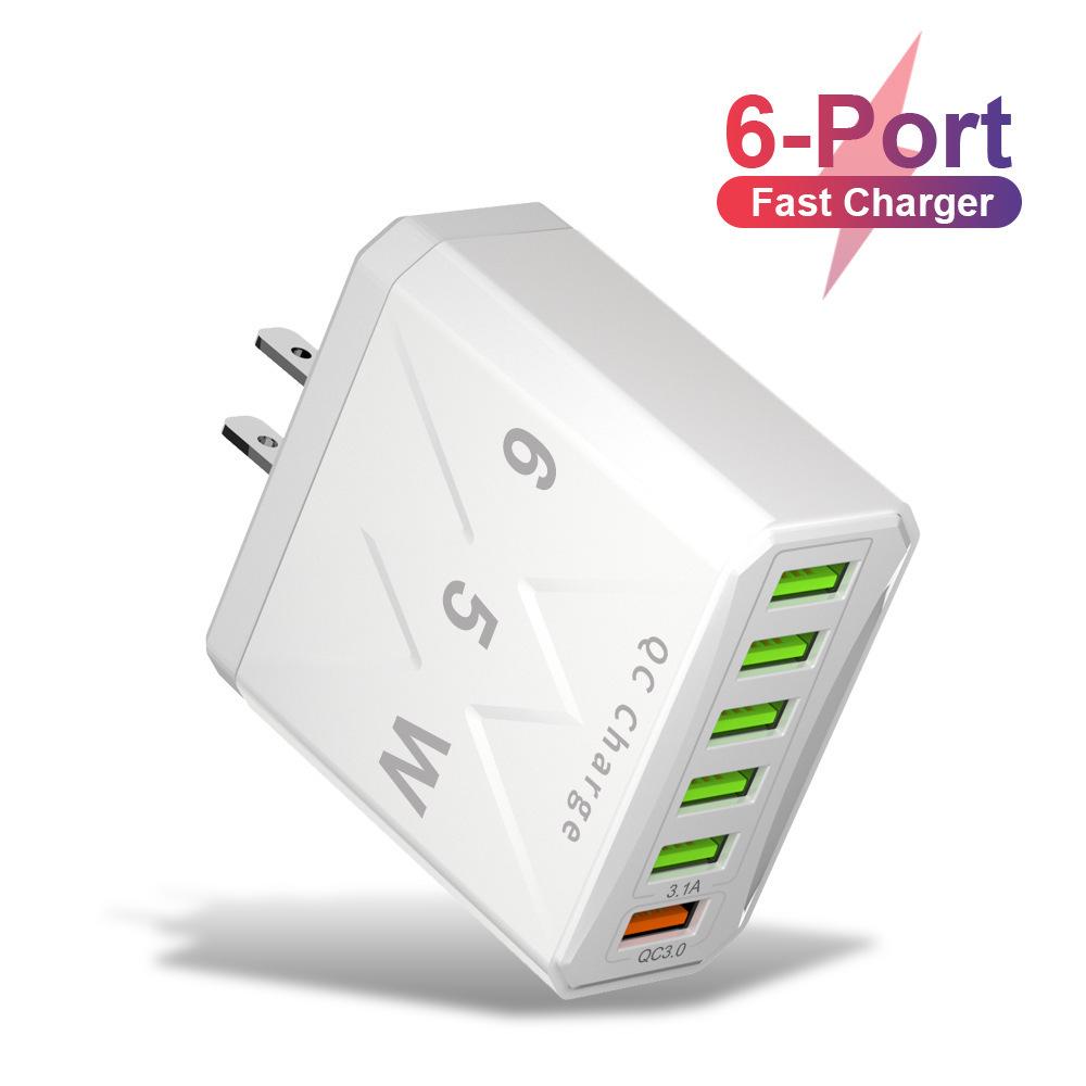 

65W QC3.0 6-Port USB Fast Charger, US/EU/UK Standard for Mobile Phones