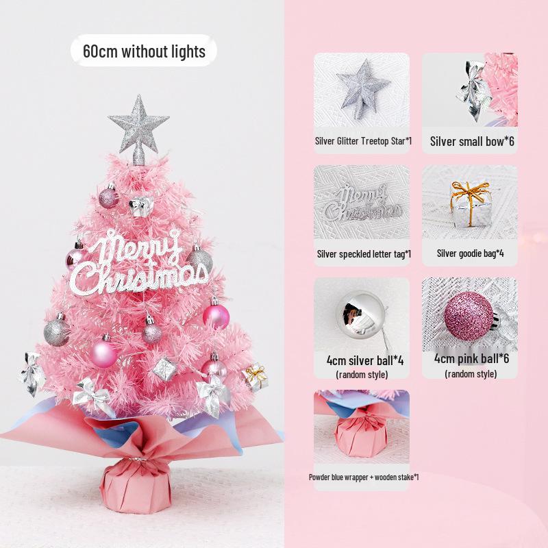Mini Pink Christmas Tree Set: 45cm & 60cm Desktop Holiday Ornaments.