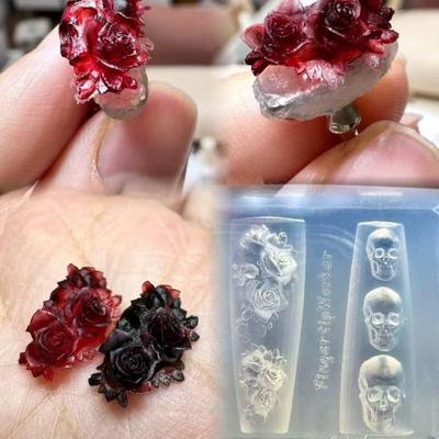 Rose Flower Skull Silicone Nail Art Molds DIY Skeleton Hand Design Transparent Carving Mold Nail Art Decorations
