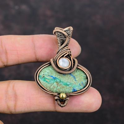 Azurite Malachite Pendant Rainbow Moonstone Pendant Copper Wire Wrapped Pendant Real Gemstone Jewelry Gift For Women Handmade Copper Jewelry