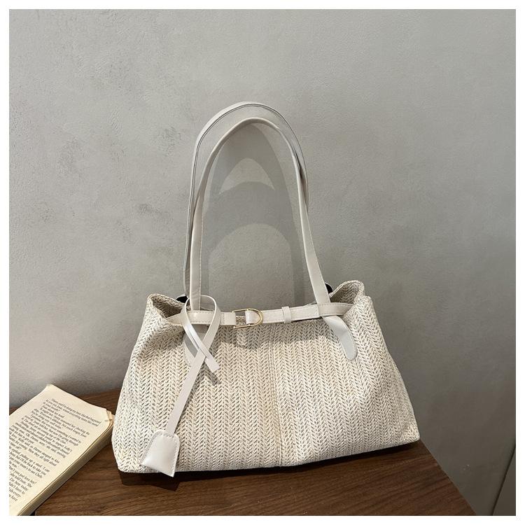 

Japanese Minimalist Straw Shoulder Bag Summer Fashi Large Tote Bags Fashiable and Versatile for Daily Use Commuting Bag белый