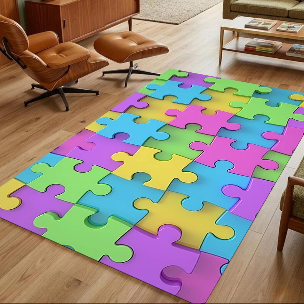 Colorful Puzzle Pattern Background Non-Slip Home Carpet Design for Office Decor Living Room Bedroom Gift