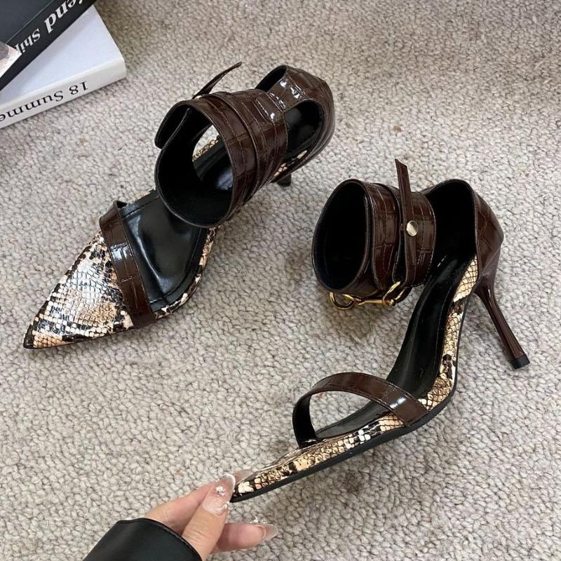 Fashion New Snake Design Brand Sandals Women Fashion Pointed Toe Metal Decoration Thin High Heel Sandal Sexy Nightclub Pole Dancing Shoe