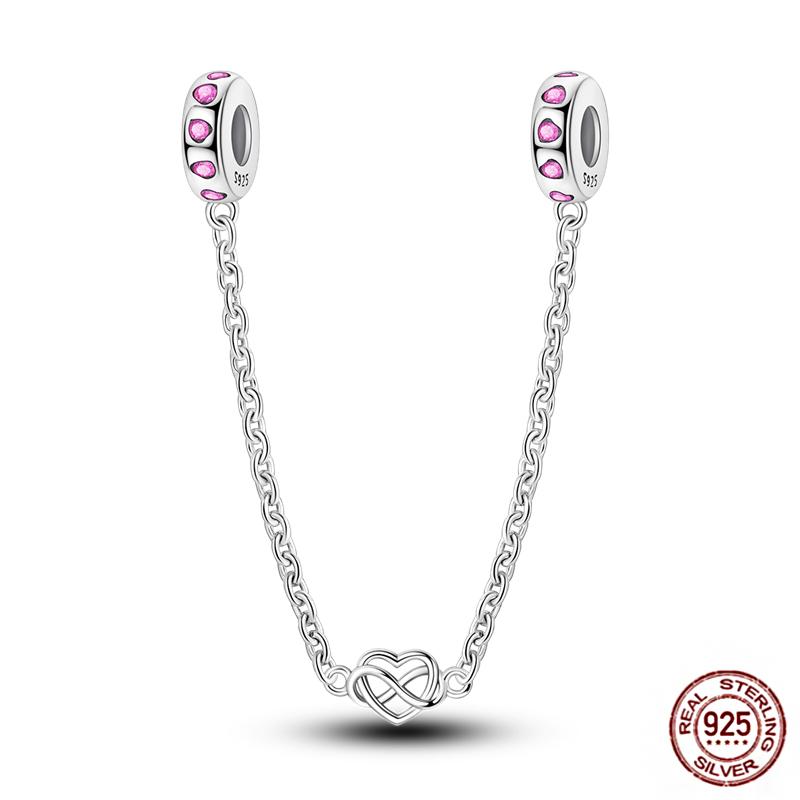 Star Moon Slide Safety Chains Charms 925 Sterling copper Heart Evil eyes Silicone Spacer Beads Fit Original Bracelet DIY Zircon