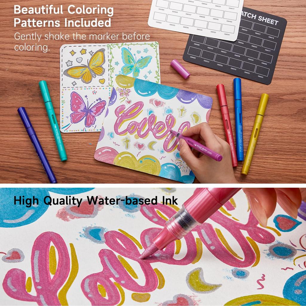 Shuttle Art Acrylic Metallic Color Pens with Brush Paint and Perfect for and Includes Storage Perfect for DIY and Art A Great Markers, 24-Color Set,