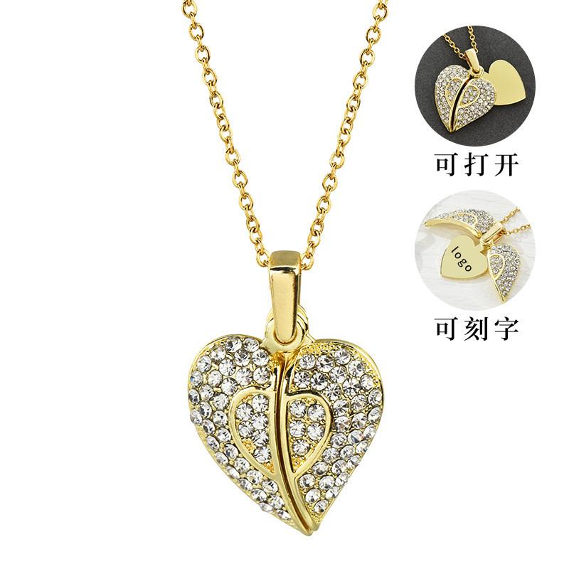

Heart Shaped Elegant Necklace With Openable Design And Customizable Engraving For Women Gold Heart