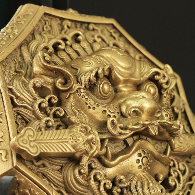 Lion Bite Sword Yellow Bronze Medal Bagua Mirror Gate Window Feng Shui Lion Tiger Head Swallowing Beast Rui Beast Ornament