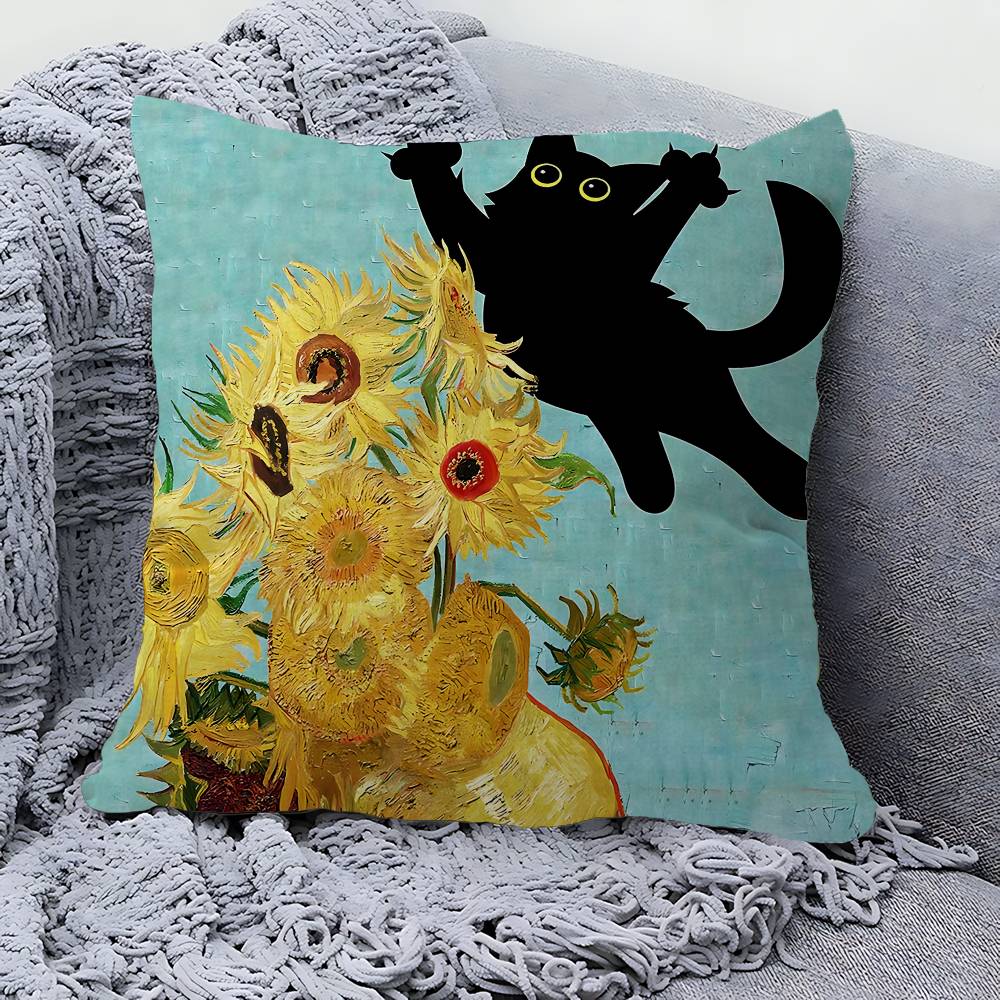 Black Cat Sunflowers Pillowcases Home Bedding Decorative Pillow Cover Wedding Super Soft Pillow Case