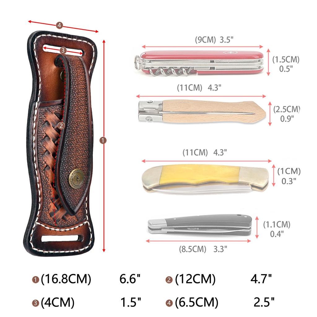 TOURBON Leather Knife Sheath for Folding and Belt Cover Knives, Multi-Pliers, Multi-Tools,