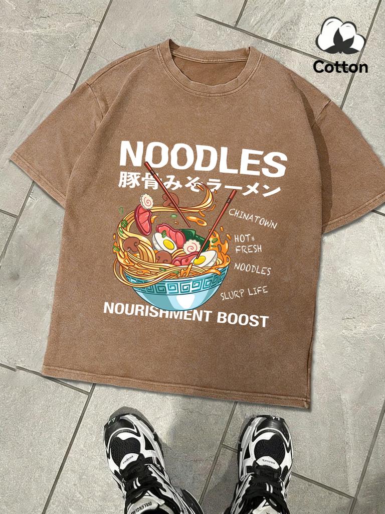 Delicious Pork Bone Lamian Noodles Washed Men TShirts Summer Casual Cotton Fashion Tops Loose Top Unisex AllMatch Clothing