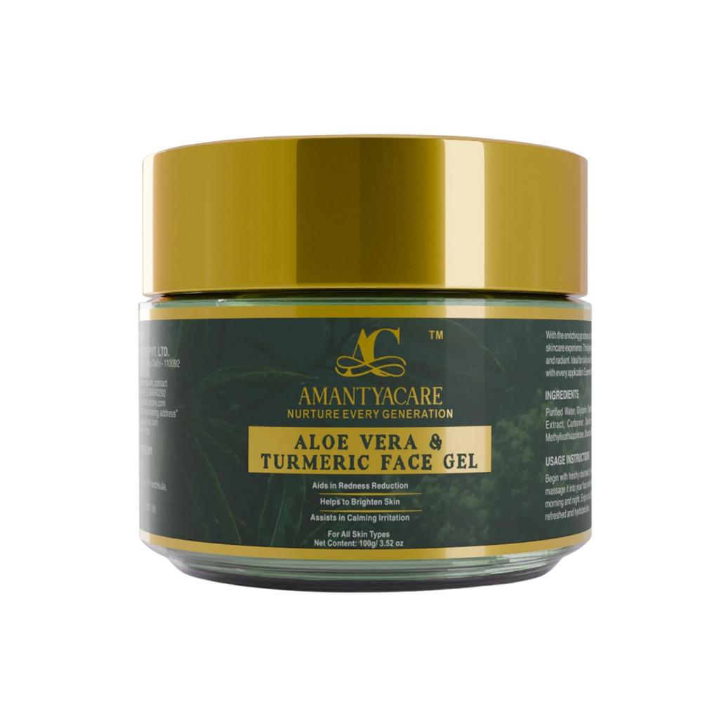 AC AMANTYACARE Aloe Vera & Turmeric Face Gel | Light-Weight And Non-Sticky Gel For Face | Helps In Soothing Redness, Rashes| 100Gms