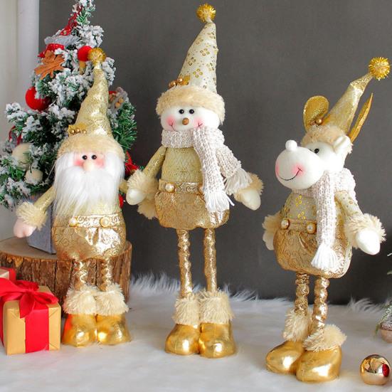 Christmas Gnome Plush Doll Retractable Legs Santa Claus Snowman Elk Ornament Adjustable Standing Figurine Decoration