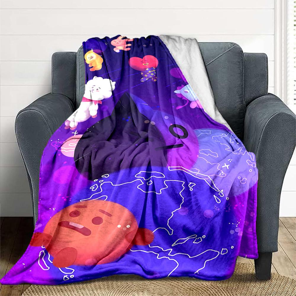 1pc BT21 Characters Flannel Blanket [Cozy Throw Blanket] For Sofa, Bed, Travel, Camping, Livingroom, Office, Couch, Chair, And Bed