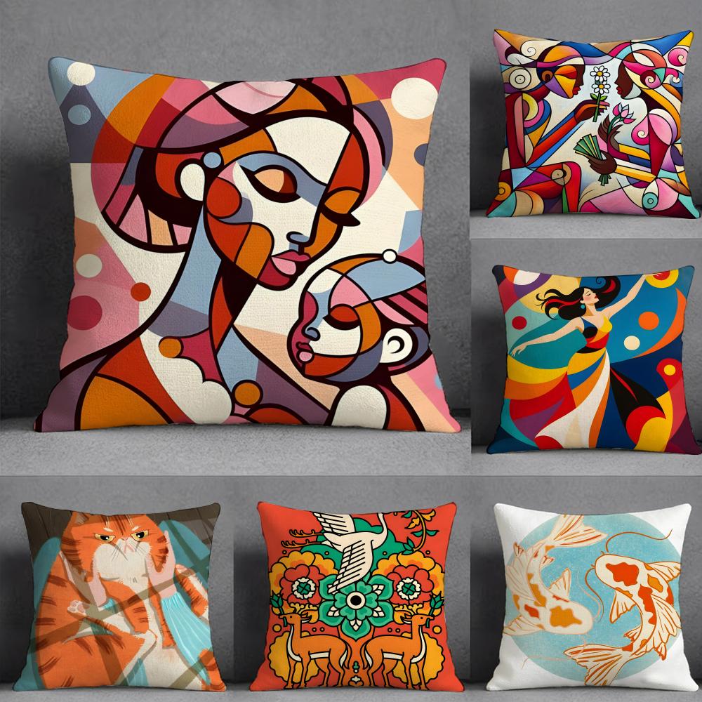 Illustration Of Diagonal Square Art Pillow Case Pillowcase Doublesided Printed Sofa Cushion Bedroom Headboard Pillow
