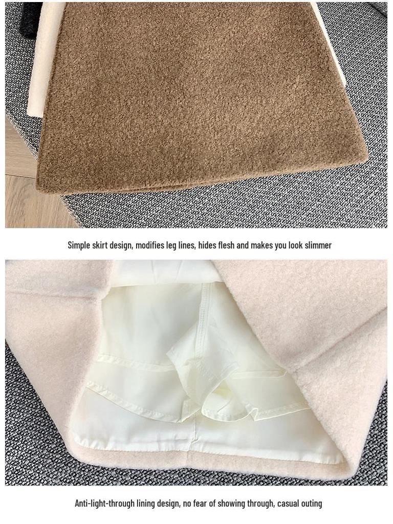 2025 New Autumn/Winter Velvet-Lined Wool Skirt: Thick, Warm, and Fashionable Hip-Wrap Design