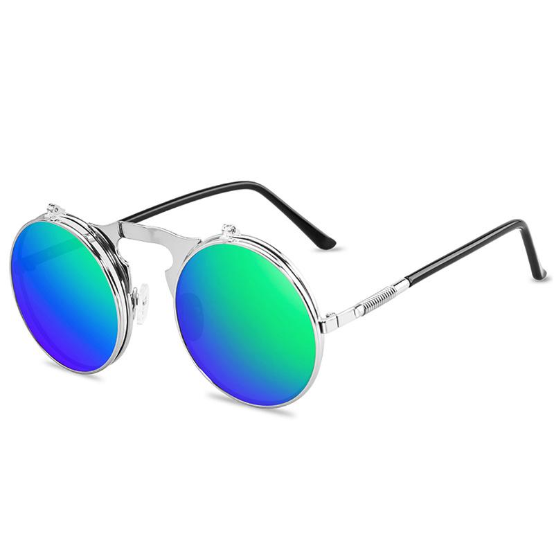 New Vintage Steampunk Sunglasses Round Steam Punk Metal Women Coating Sunglasses Men Retro Circle Sun Glasses Flap sunglasses