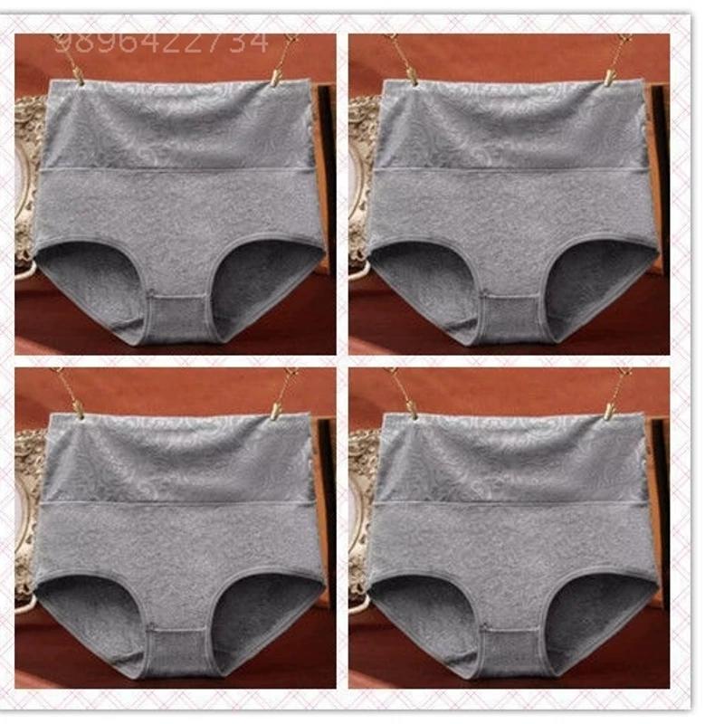 Women's 4-Pack Underwear High Waist Belly Contracting and Waist Slimming Women's Briefs Plus Size Middle-Aged Ladieswear Hip-Lifting Underpants