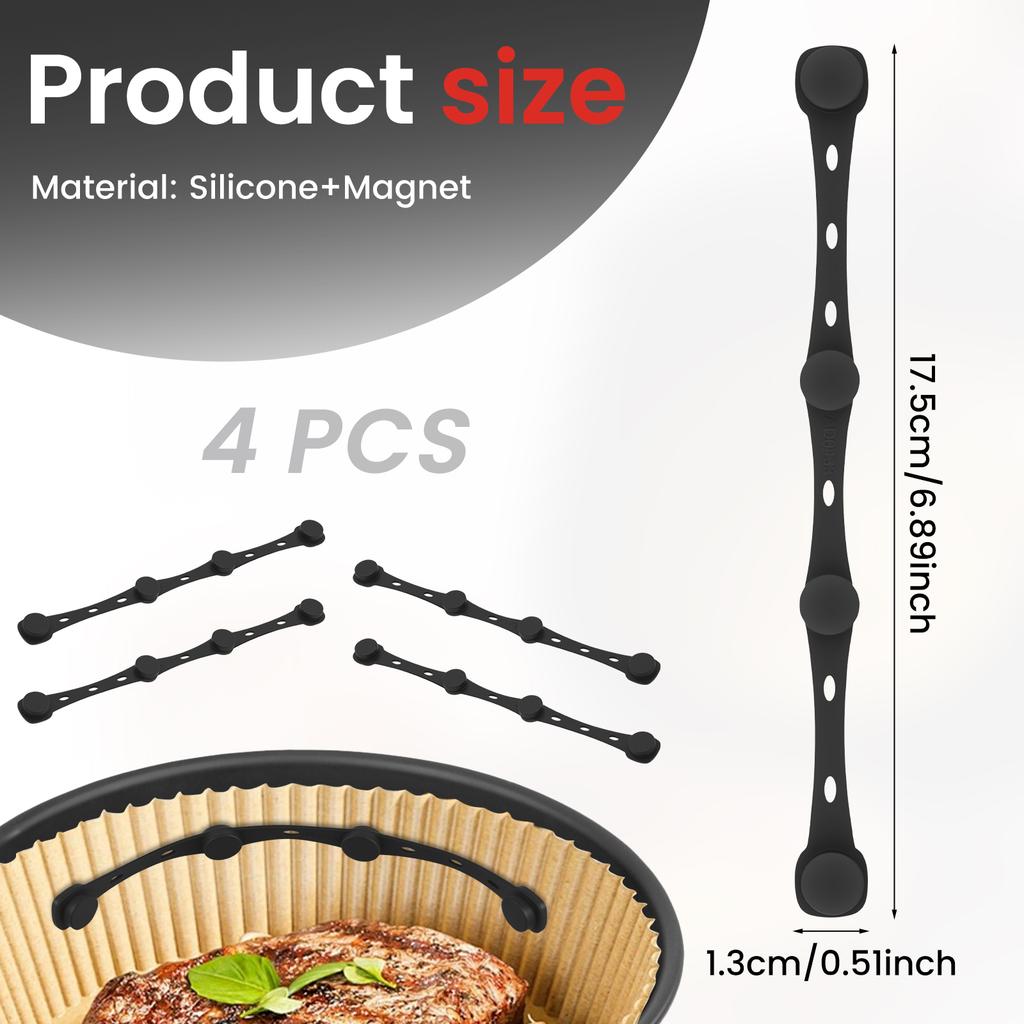 4Pcs Air Fryer Magnet Silicone Buckle for Parchment Paper Liners High-Temp Resistant Magnetic Fastening Buckle Fryer Accessories