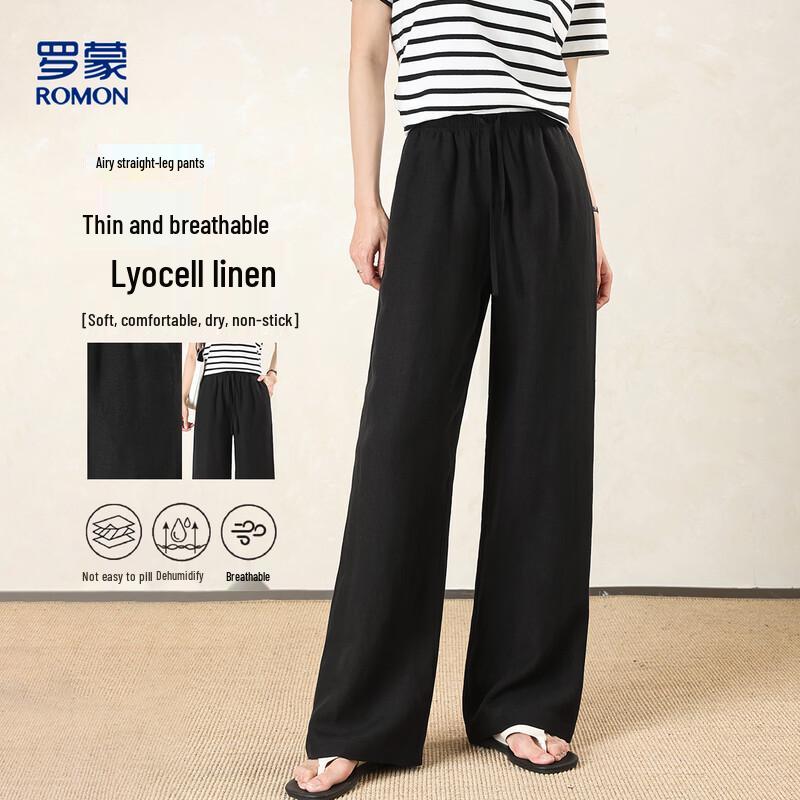 Luomeng Women s Tencel Linen Casual Pants S чёрный