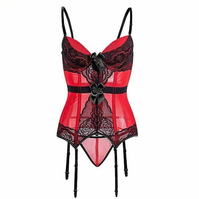 Sheer Bustier Garter Belt Purple Red White Blue Black Lingerie Women Corsets & Bustiers