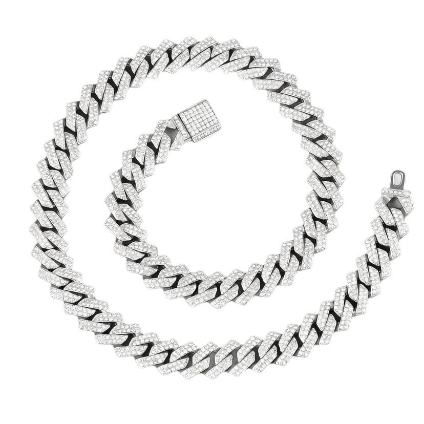 High-Quality Cuban Link 14MM Rhombus Half-Diamond Flip-Top Hip Hop Bracelet Necklace
