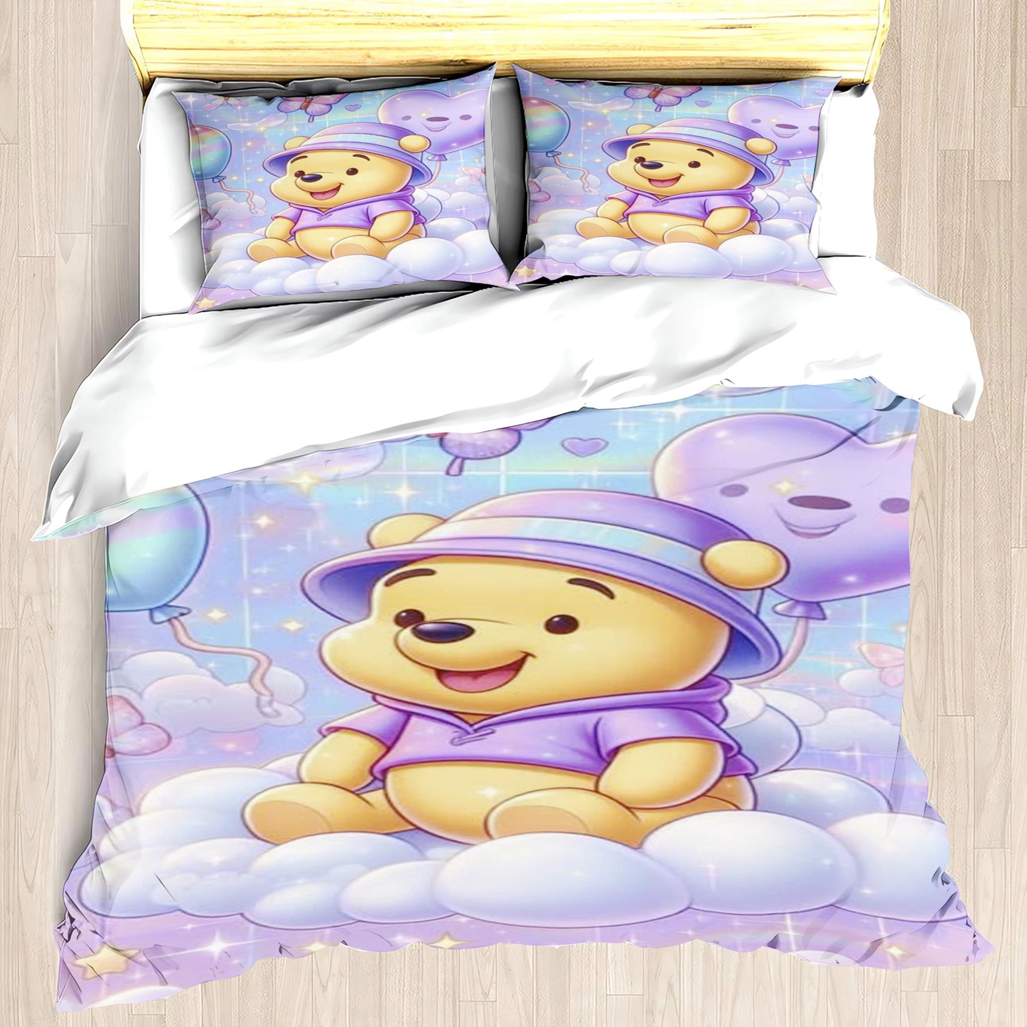 

MINISO Winnie the Pooh Duvet Cover Set Comforter Bedding 3d Children S Bedding Set 3-Piece 1 Quilt Cover King Size EU Double(200*200cm)3pcs