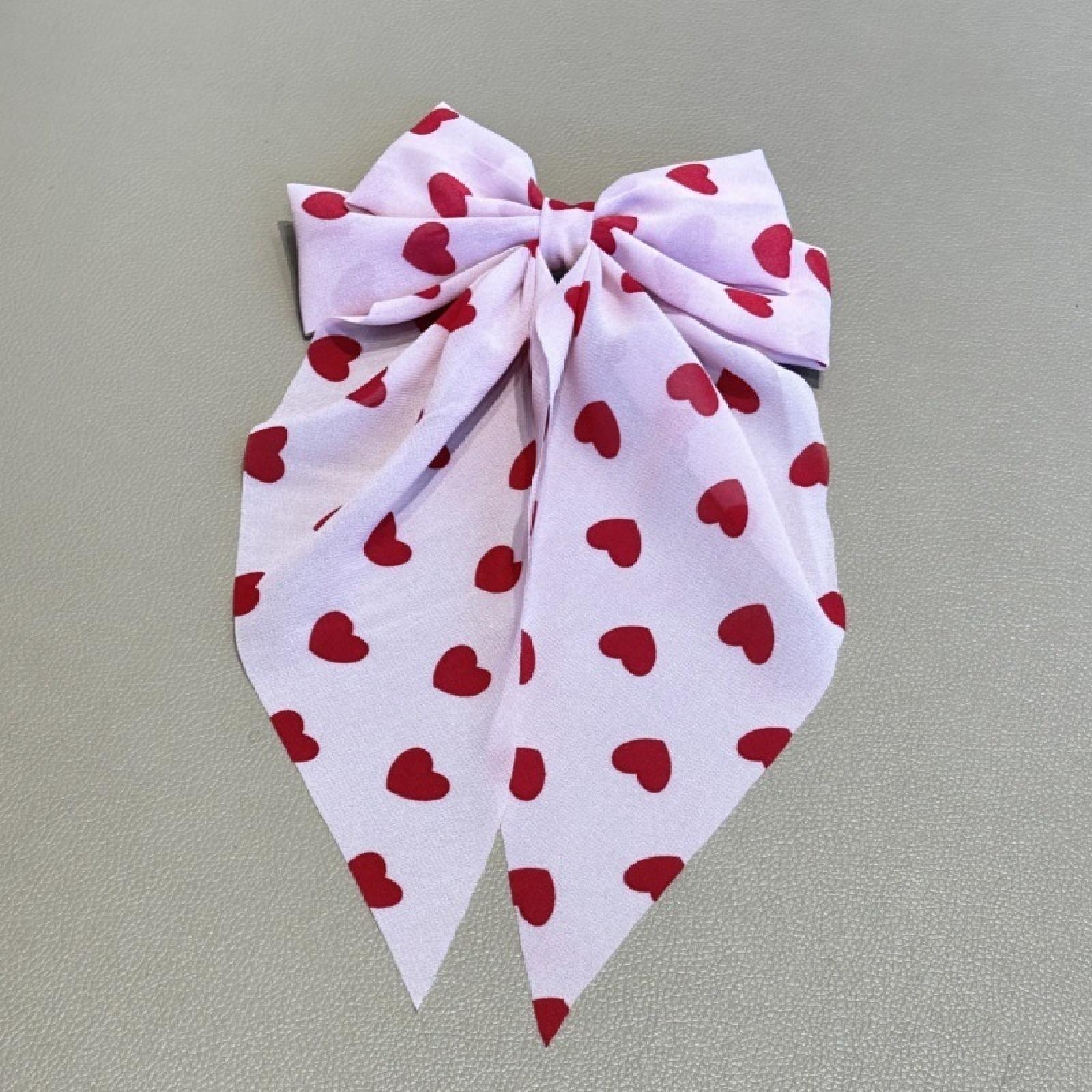 

1PC Heart, Printed, Bow, Ribbon, Spring Clip, Holiday, Sweet, Hair Clip, Creative, Hair Accessory, Simple, Convenient, Gift