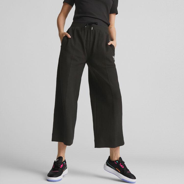 Puma Logo Embroidered Drawstring Straight Leg Casual Pants Women bottoms Black 676656-01
