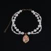 Faux Pearl Pet Collar for Dogs Cats Double-layer Beaded Necklace with Enamel Pendant for Pet Dress-up Jewelry Accessories