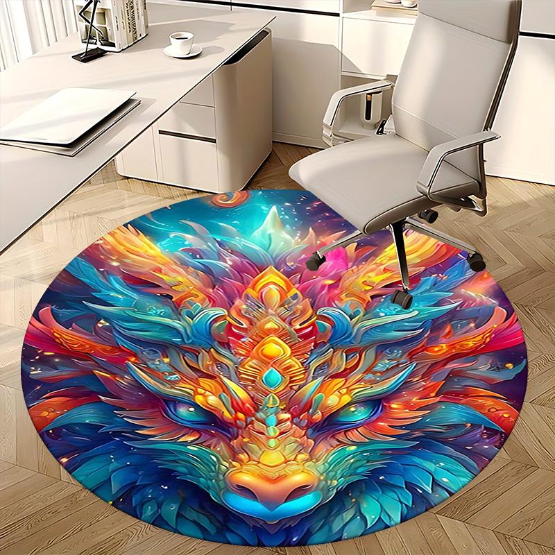 1pc Fantasy Dragon Phoenix Round Carpet Anime Design Office Chair Mat, Non Slip Rug for Home Decor, Gift, Office, Living Room, Bedroom