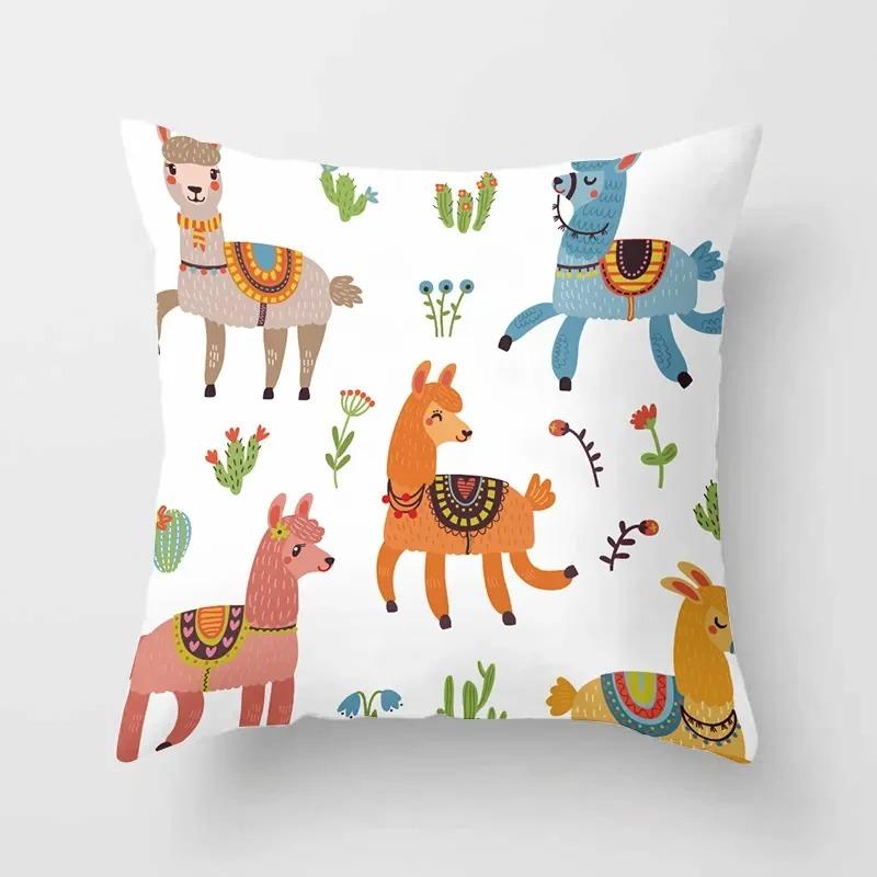 Alpaca Cartoon Cactus Study Pillowcase Office Living Room Home Pillowcase Car Ornaments