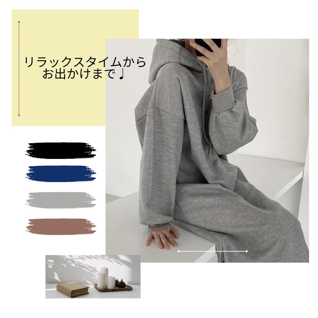 andrei Hooded Long Long Side Loose Loungewear Size Women's Dress, Sleeves, Fleece-Lined, Slits, Casual, Fall/Winter (Black, XL)