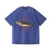 Summer Fashion 100% Cotton Washed Acid T-shirts  Great Eight Islands of Japan Tuna Fish Vintage Wash Japanese Design Tees