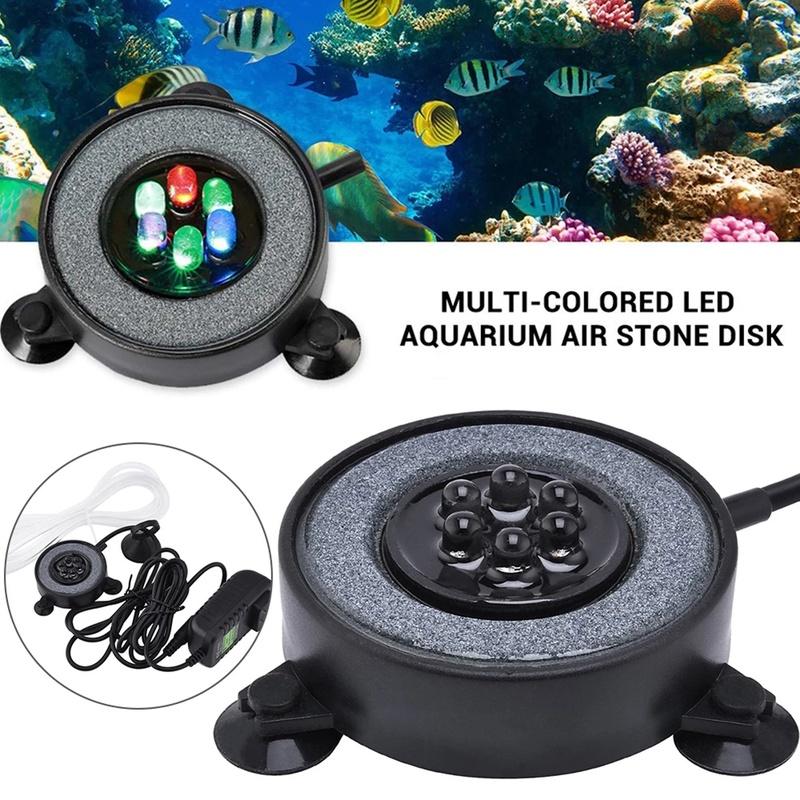 Lumină LED cu schimbare de culoare, impermeabilă, pentru acvariu, rotundă, lampă decorativă cu barbotor pentru acvariu. Această lumină este ideală pentru acvariu, bazin cu pești, piscină.