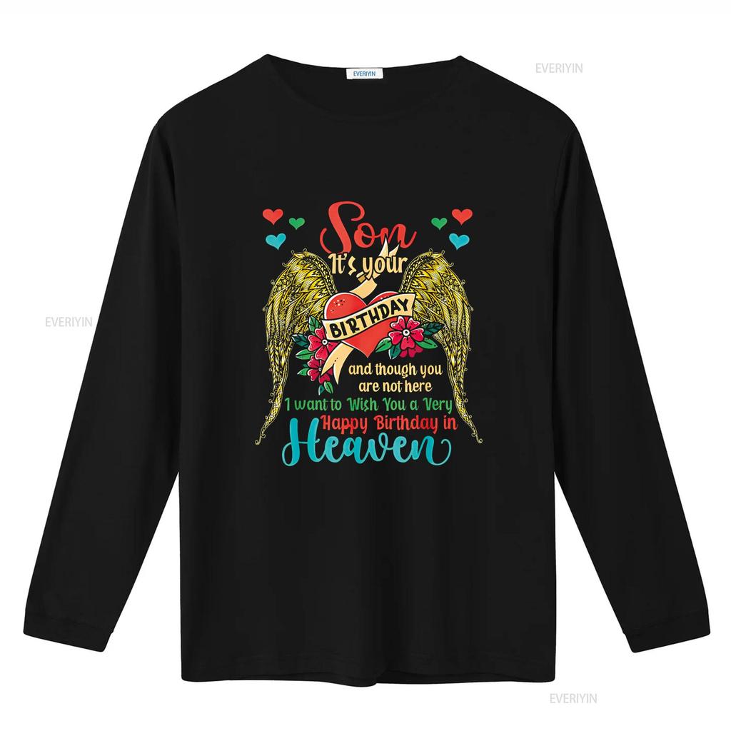 Wish A Very Happy Birthday Son In Heaven Memorial Family T Shirt vintage Washed Soft Stretched homme Breathable Unisex