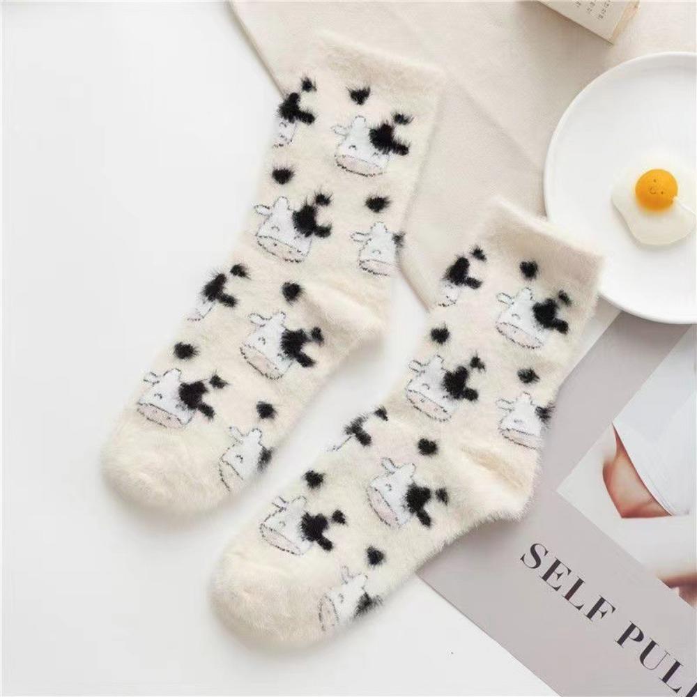 Cow Spots Dinosaur Velvet Socks Sweat Absorption Sleep Boot Socks  Sleep Use