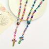 1pc Cartoon Colored Cross Necklace Children's Prayer and Baptism Bead Bracelet Handmade Knot Soft Pottery Necklace